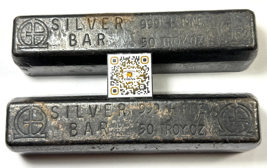 Vintage Omega M&B Mining 50 oz Silver Bar -Nicely Toned! Scarce!