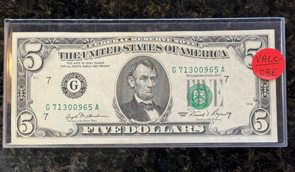 1981 $5 Five Dollar Chicago IL Federal Reserve Note ERROR Reverse