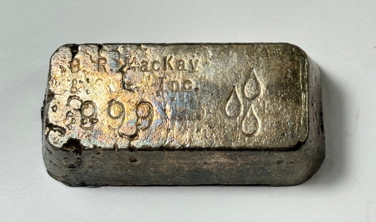 B.R. MacKay & Sons Old Pour Loaf Style .999 Silver Bar 11.01 oz Nice Toning