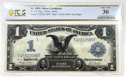 1899 $1 One Dollar Silver Certificate Fr.233 BLACK EAGLE PCGS VF30