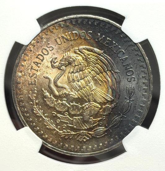 1982 Mexico Silver Onza Libertad Coin MS61 NGC - Original Rev. Monster/Crescent Toned