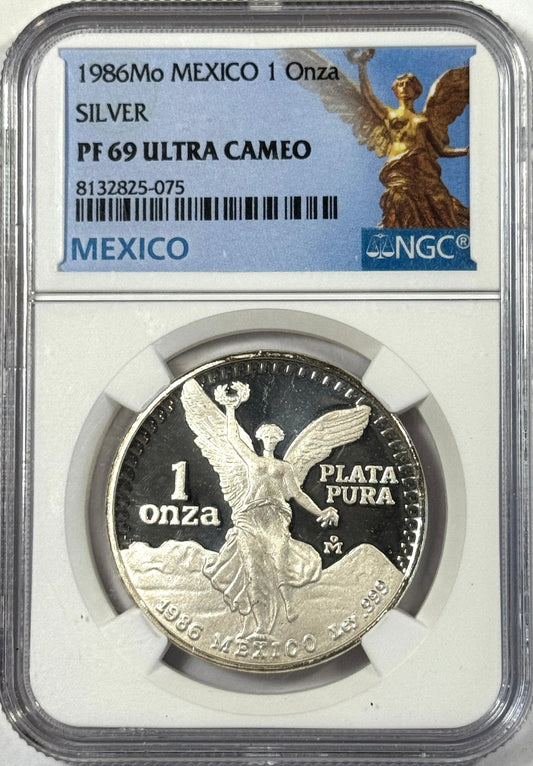 1986 Mexico Proof Silver Onza Libertad - PF69 NGC Independence Angel Label