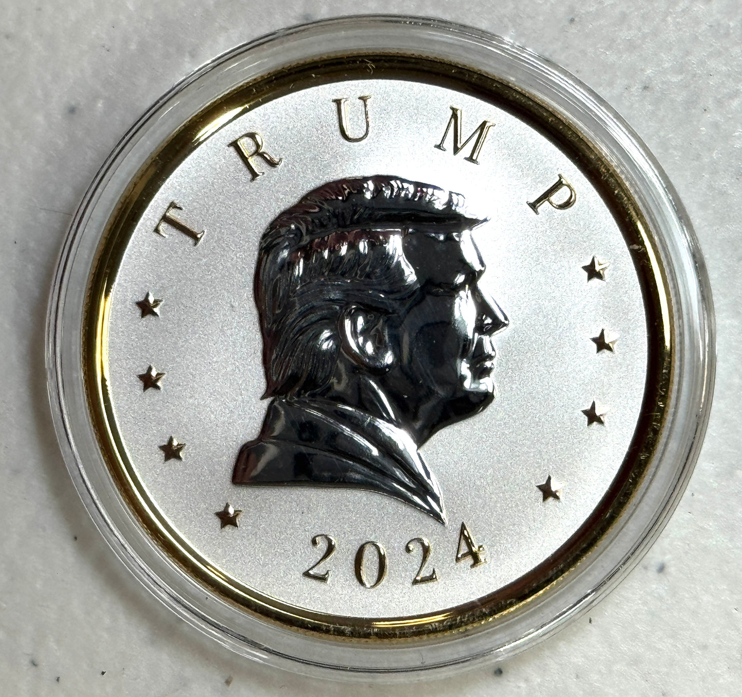 2024 Donald Trump 1 oz Silver Presidential Medal Gold Gilded in Capsule