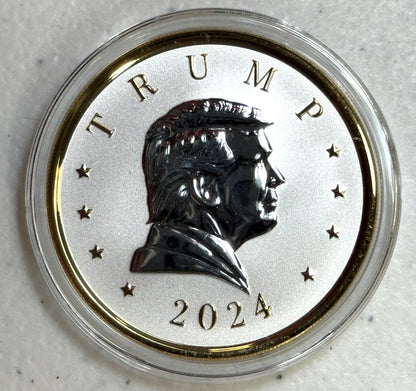 2024 Donald Trump 1 oz Silver Presidential Medal Gold Gilded in Capsule