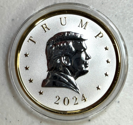 2024 Donald Trump 1 oz Silver Presidential Medal Gold Gilded in Capsule