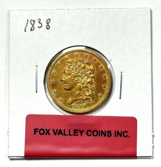 1838 $5 Classic Gold head Half Eagle - Rare! High Grade Dts! Beautiful Coin!
