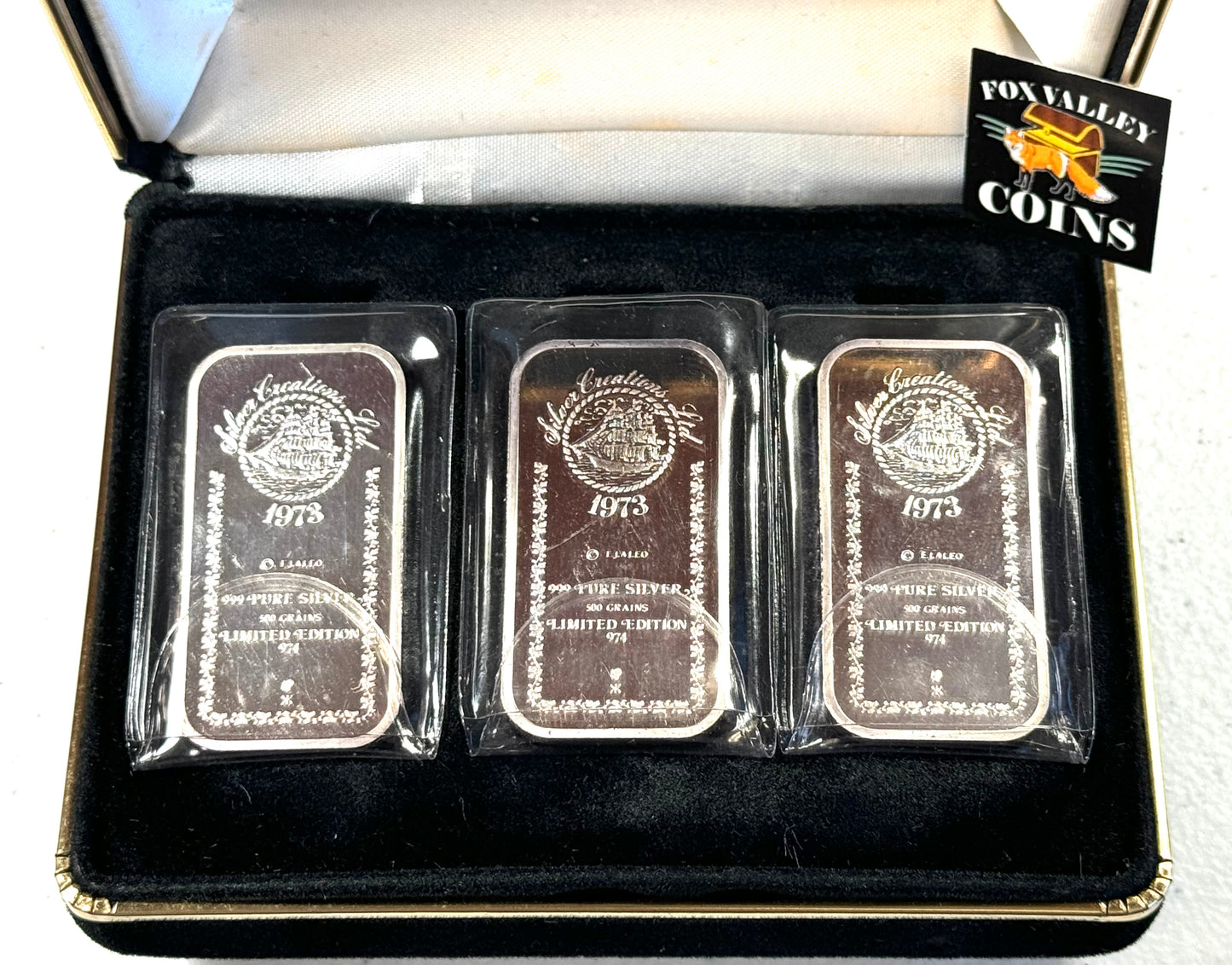 Vintage 1973 Aleo Watergate Nixon See Hear Speak No Evil 3pc Silver Set - 1st Ed #118/974 Box & COA
