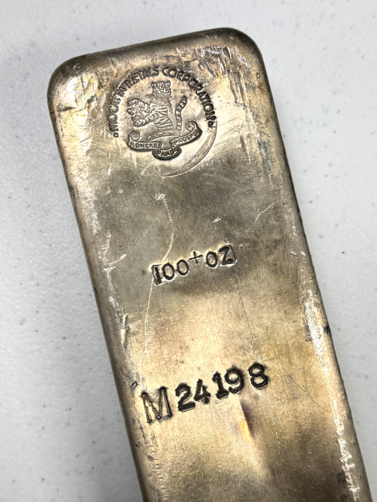 Vintage Johnson Matthey Mocatta Metals Corporation 100 oz Silver Bar - Hard Find!