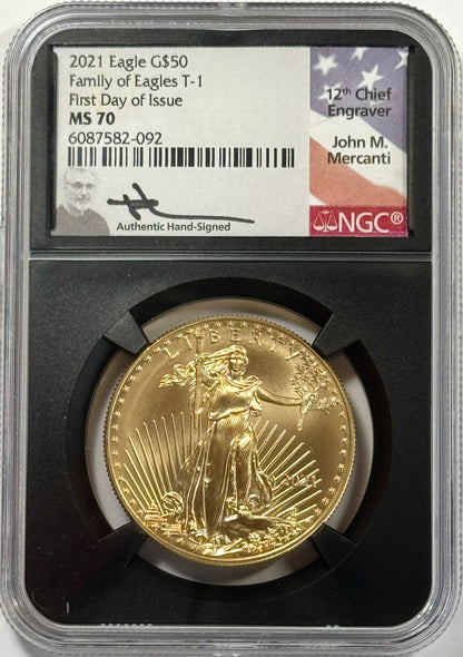 2021 $50 Type-1 American Gold Eagle 1 oz Gold Coin MS70 FDOI NGC - Mercanti