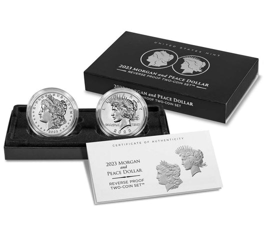 2023 Morgan and Peace Dollar Two-Coin Reverse Proof Set in U.S. OGP - NEW