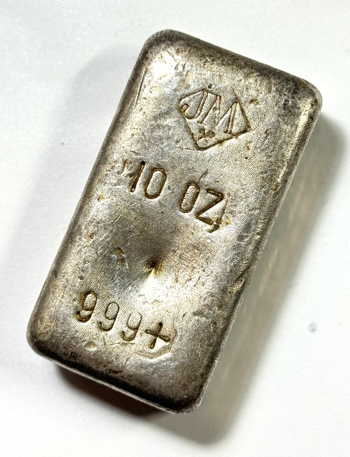 Vintage Johnson Matthey Old Poured 10 oz Silver Bar - Small Logo Absent Serial Number - Hard Find!