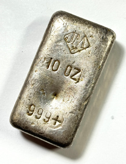 Vintage Johnson Matthey Old Poured 10 oz Silver Bar - Small Logo Absent Serial Number - Hard Find!