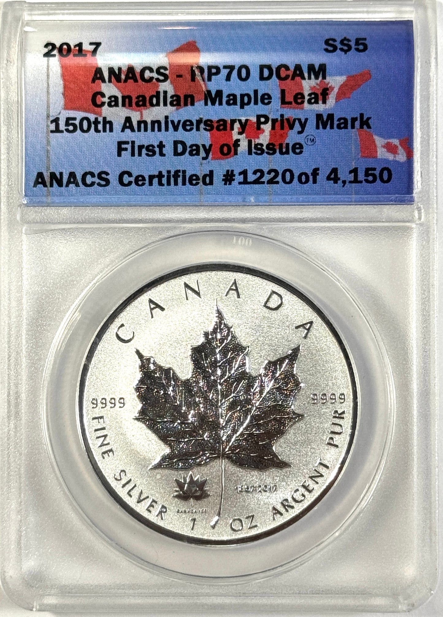 2017 Canada 150th Anniv. Reverse Proof Silver Maple Leaf RP70 DCAM FDOI ANACS