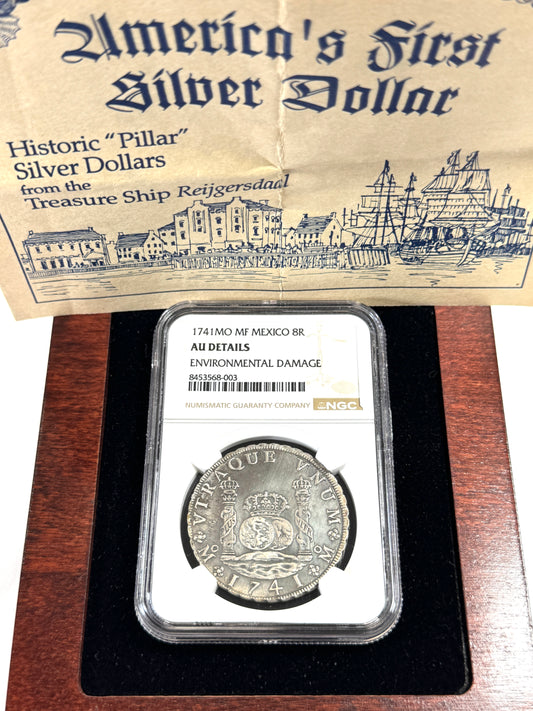 1741 Mexico 8 Reales Silver Coin AU Details - NGC Great Details Nice Seafoam Toning!