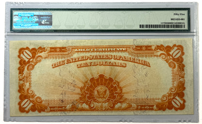 1907 $10 Gold Certificate Gold Seal Fr# 1172 PMG AU55