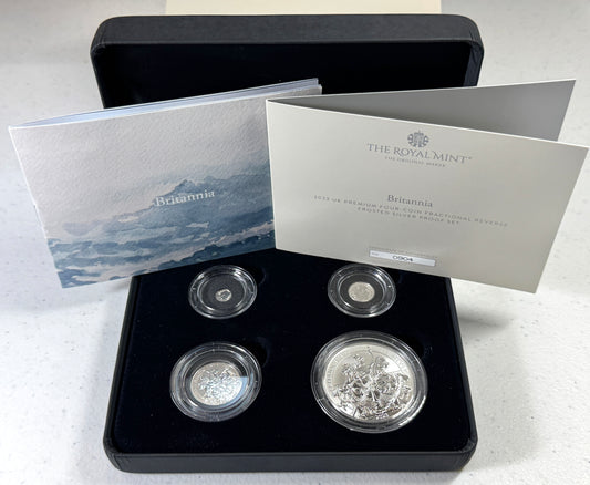 2023 UK Britannia Fractional Silver Proof Reverse Frosted 4-Coin Set Box & Coa
