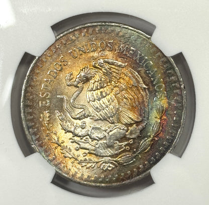 1982 Mexico Silver Onza Libertad Coin MS62 NGC - Original Dual sided Rainbow Toning