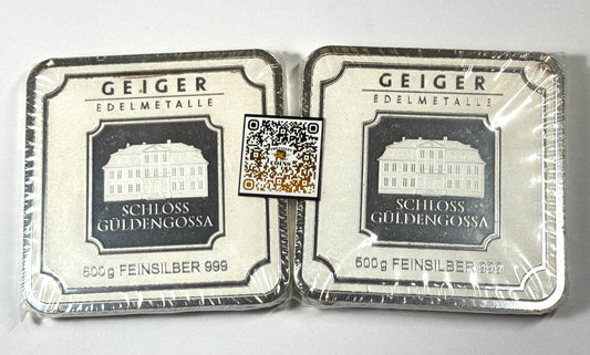 Geiger Edelmetalle 500 Gram .999 Fine Silver Bar - Sealed w/Certificate