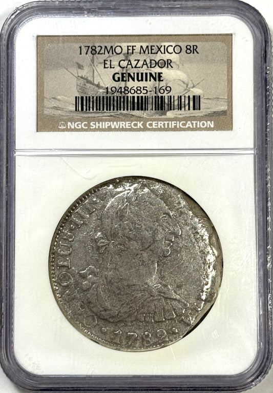 1782-Mo FF Colonial Mexico 8 Reales El Cazador Shipwreck Coin NGC Certified