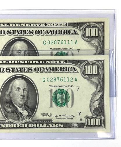 1969 Series Chicago-IL Consecutive $100 Notes Brilliant Uncirculated in Flips - Rare!