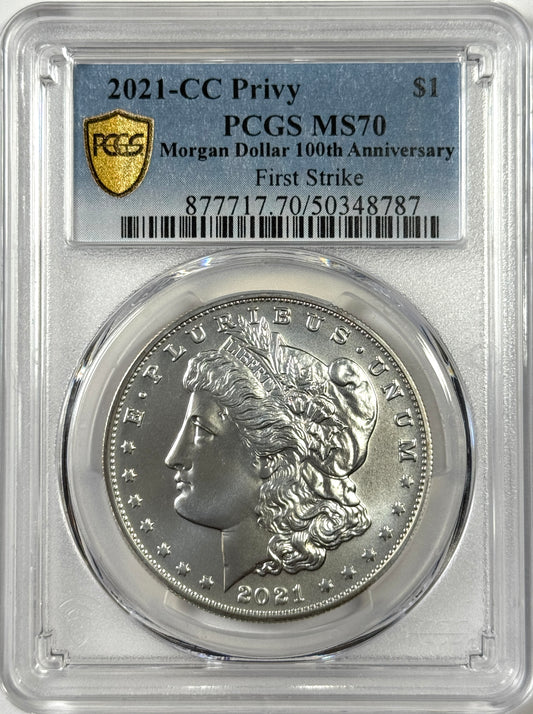 2021-CC Morgan Silver Dollar MS70 PCGS First Strike - 100th Anniversary Label