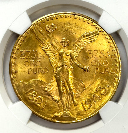 1943 Mexico 50 Pesos Centenario BU Gold Coin MS62 NGC - KEY DATE!