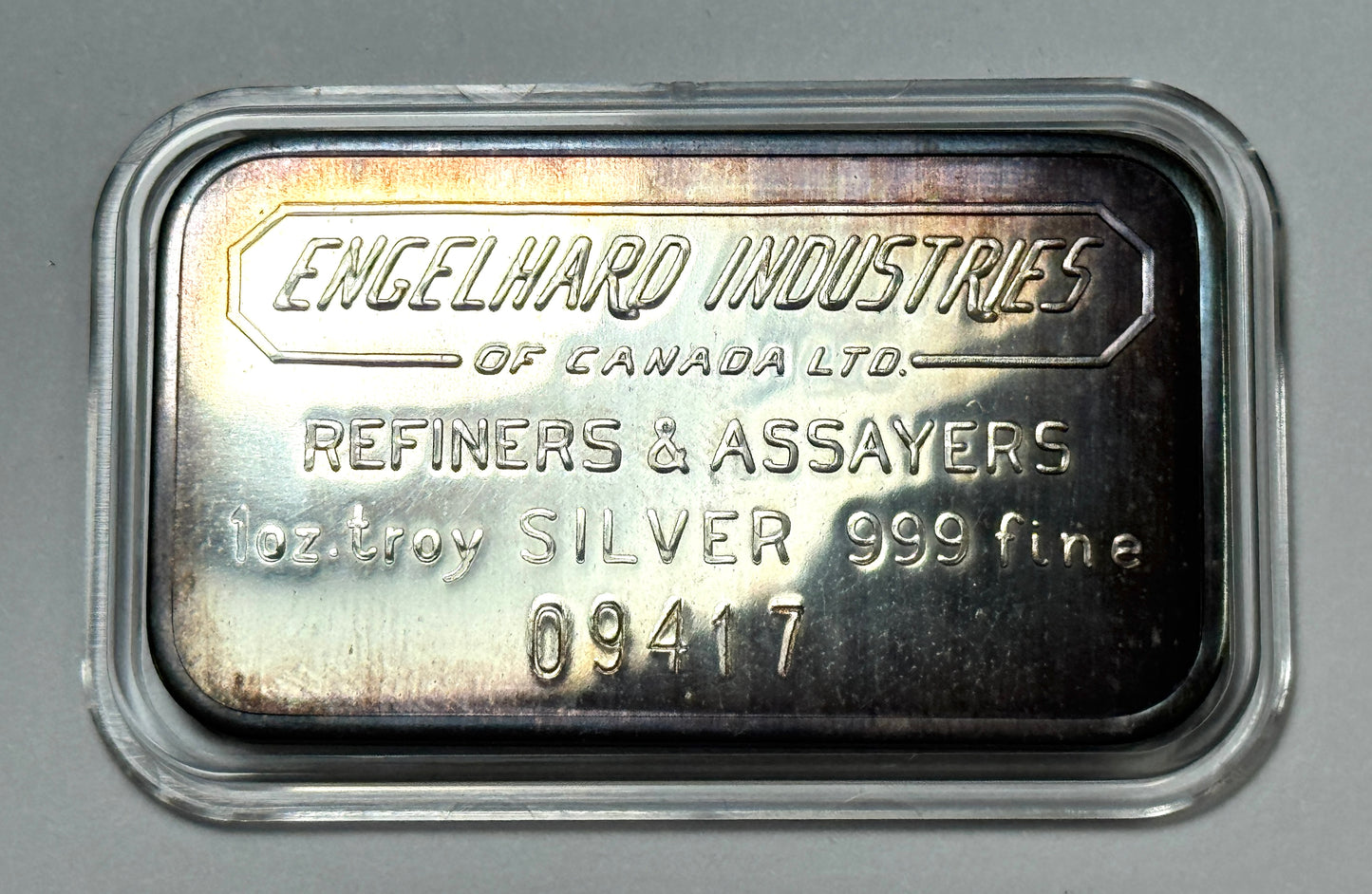 1968 Vintage Engelhard Industries of Canada 2nd series 1 Oz Silver Bar Nice Toning!