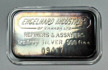 1968 Vintage Engelhard Industries of Canada 2nd series 1 Oz Silver Bar Nice Toning!
