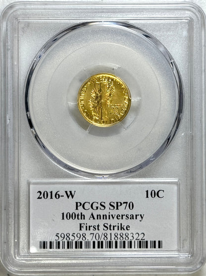 2016-W Gold Mercury Dime 1/10 oz Gold Coin - PCGS SP70 - First Strike!