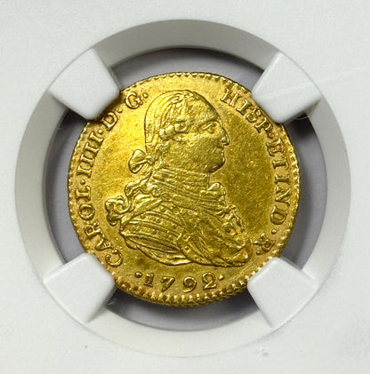 1792 NRJJ Colombia Gold Charles IV 2 Escudos Gold Coin 2E - AU Details NGC