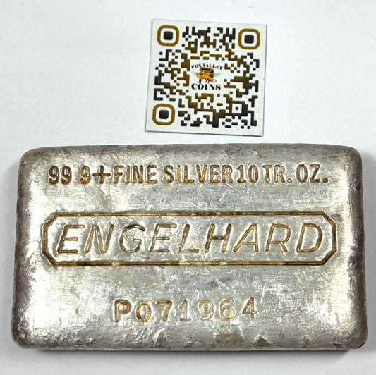 Vintage 10th Series Engelhard 10oz Silver Bar Waffle Back cast Finish #P0071964