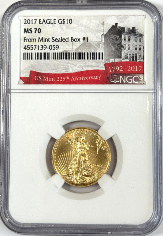 2017 $10 Gold American Eagle - 1/4 Oz Gold - NGC MS70 - Mint Sealed Box #1