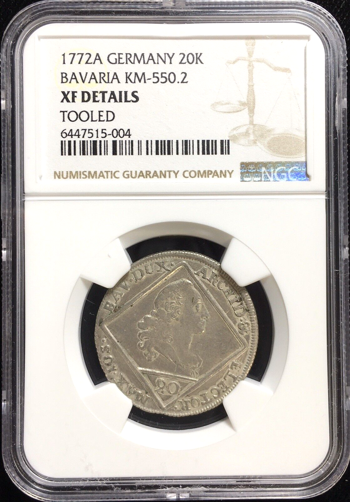 1772-A GERMANY BAVARIA 20 KREUZER MAXIMILIAN III XF DETAILS NGC CERTIFIED TOOLED