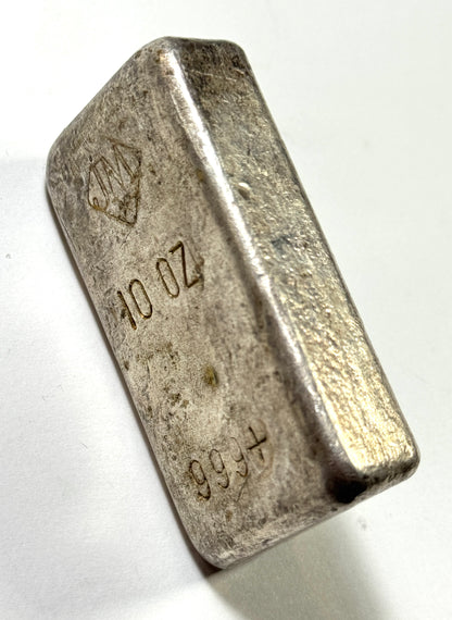 Vintage Johnson Matthey Old Poured 10 oz Silver Bar - Small Logo Absent Serial Number - Hard Find!