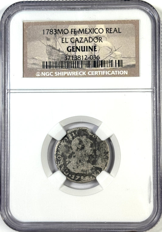 1783-Mo FF Colonial Mexico Real El Cazador Shipwreck Coin NGC Certified
