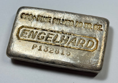 Vintage 10th Series Engelhard 10oz Silver Bar Waffle Back - Reverse Convex Stamping Error