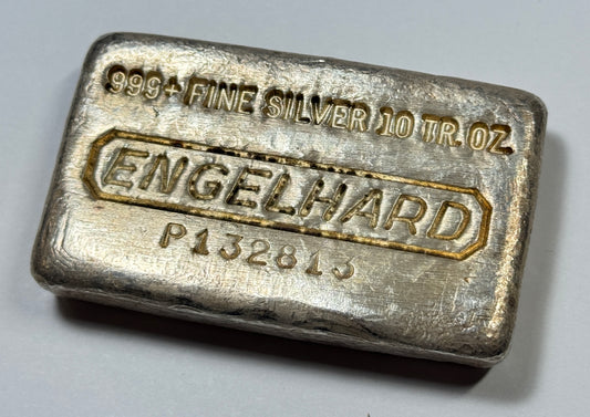 Vintage 10th Series Engelhard 10oz Silver Bar Waffle Back - Reverse Convex Stamping Error