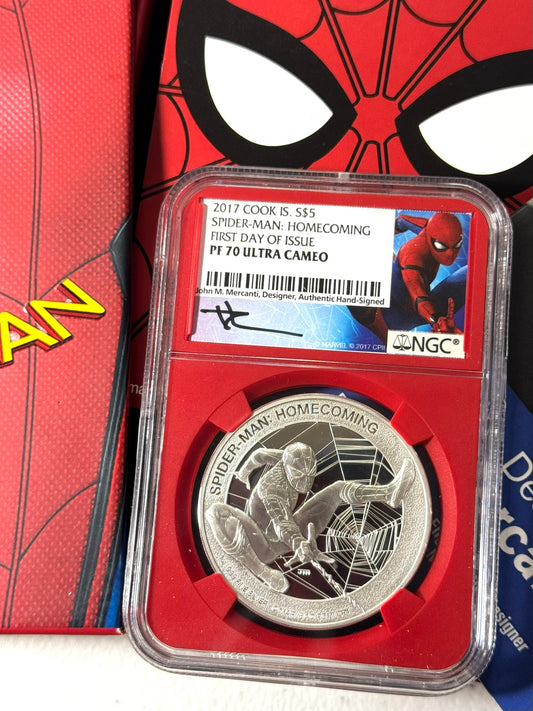 2017 Cook Is. Marvel Spider-Man Homecoming 1 oz Silver NGC PF70 - STAN LEE Sig.