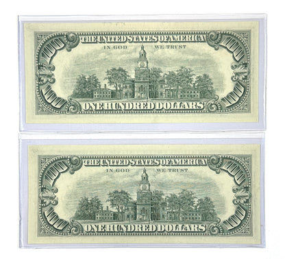 1969 Series Chicago-IL Consecutive $100 Notes Brilliant Uncirculated in Flips - Rare!