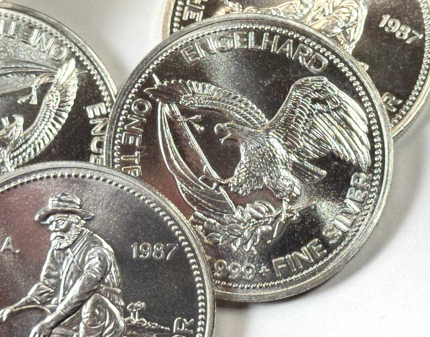 1987 Engelhard Prospector Eagle Reverse Blast white 1 OZ Silver Round