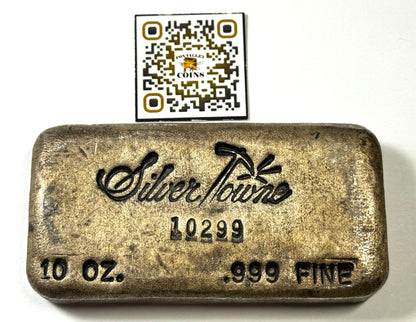 Toned Vintage 1st Series Silvertowne Old Poured Cast Finish - 10 Oz Silver Bar