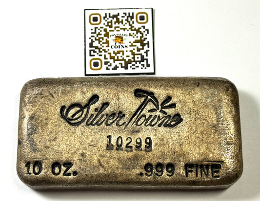 Toned Vintage 1st Series Silvertowne Old Poured Cast Finish - 10 Oz Silver Bar