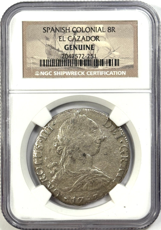 1783-Mo FF Colonial Mexico 8 Reales El Cazador Shipwreck Coin NGC Certified