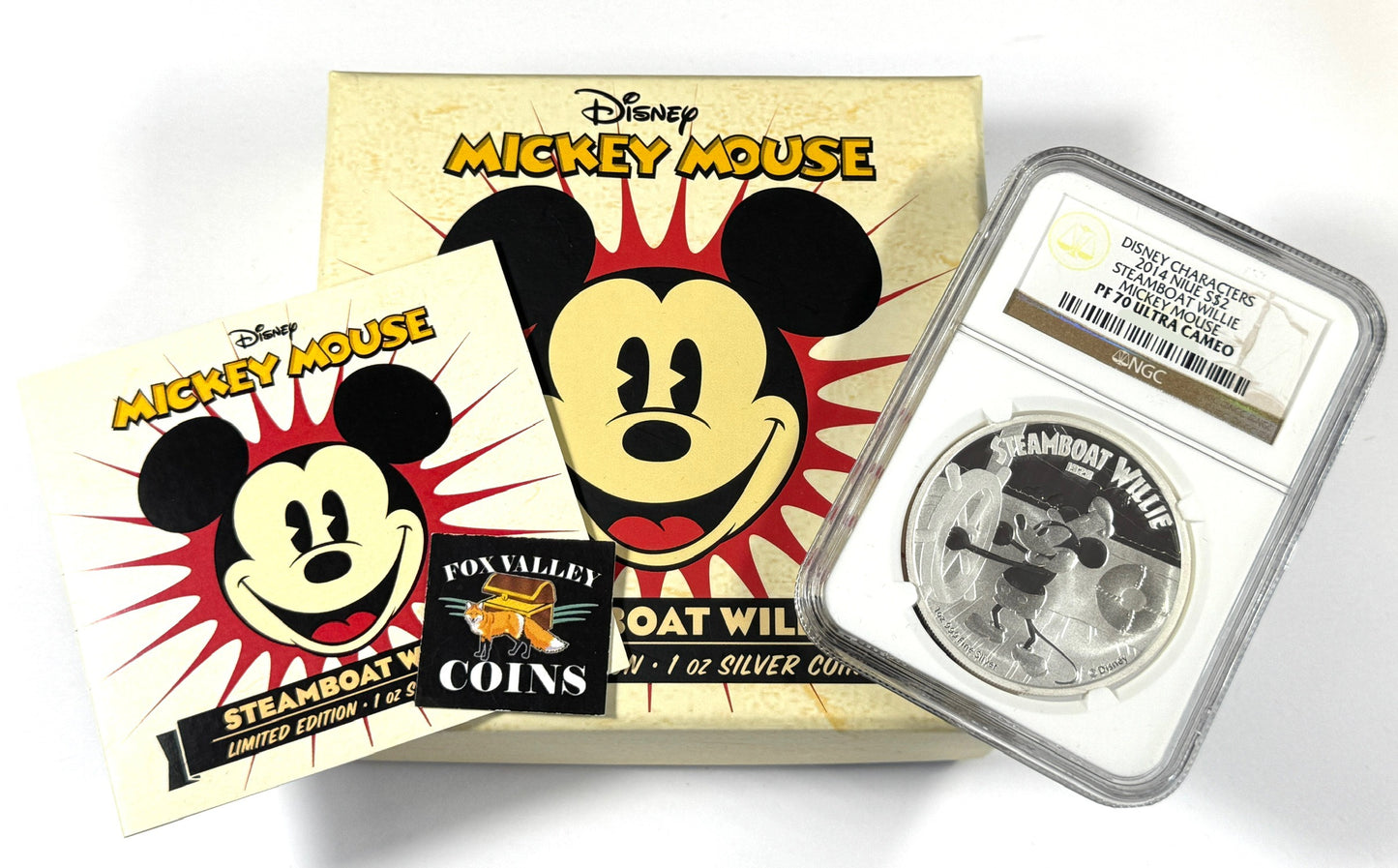 2014 Niue Disney Mickey Mouse Steamboat Willie 1 oz Proof Silver NGC PF70UC w/OGP