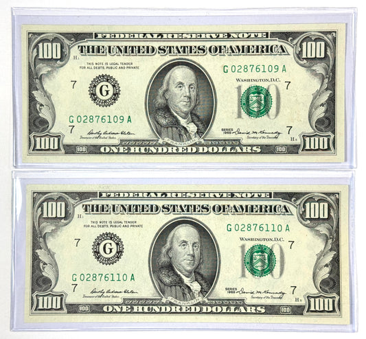 1969 Series Chicago-IL Consecutive $100 Notes Brilliant Uncirculated in Flips - Rare!
