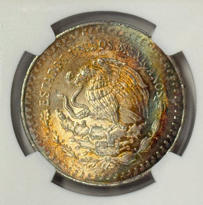 1982 Mexico Silver Onza Libertad Coin MS62 NGC - Original Dual sided Rainbow Toning