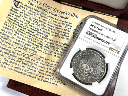 1741 Mexico 8 Reales Silver Coin AU Details - NGC Great Details Nice Seafoam Toning!