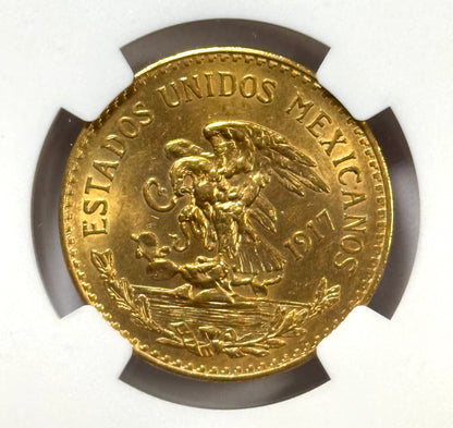 1917 Mexico 20 Pesos BU Gold Coin MS62 NGC - First Year! KEY DATE!