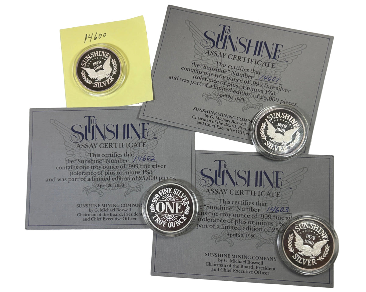 1879-1980 Sunshine Mint 4pc Set - 4 oz Silver Rounds with COAs