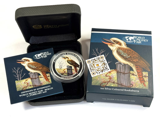 2016-P Australian Kookaburra Berlin's World Money Fair - 1oz Coloured Silver in OGP